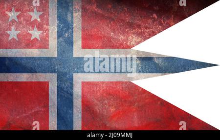 Draufsicht der Retro-Flagge Rang ein Admiral der Royal Norwegian Navy, Norwegen mit Grunge-Textur. Norwegisches Reise- und Patriot-Konzept. Kein Fahnenmast. Pla Stockfoto