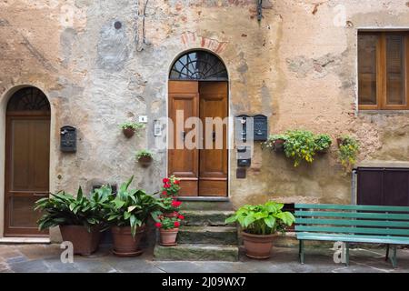 Historische Stadt San Quirico d'Orcia, Provinz Siena, Region Toskana, Italien Stockfoto