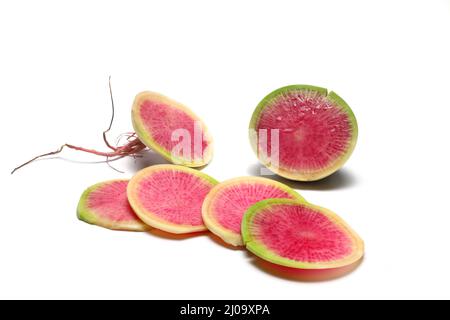 Wassermelone Rettich isoliert auf weißem Hintergrund Stockfoto