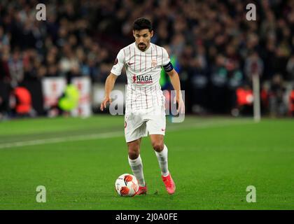 London, Großbritannien. 17. März 2022. 17. March 2022 ; London Stadium, London, England; Europa League Football West Ham versus Sevilla; Jesus Navas of Sevilla Credit: Action Plus Sports Images/Alamy Live News Stockfoto
