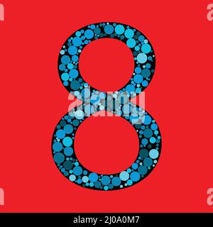 Vektor-Zeichen-Nummer 8 im roten Hintergrund. Zahlen füllen mit den Kreisformen. vektor-Illustration. eps 10 Stock Vektor