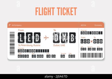 Bordkarte der Fluggesellschaft. Vector Flight-Karte Stock Vektor