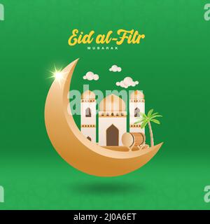 Eid al fitr mubarak. halbmonde mit hängender Moschee-Vektor-Illustration Stock Vektor