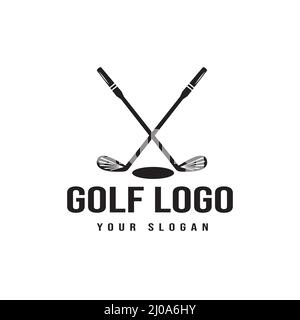 Zwei gekreuzte Golfschläger Logo, Golfschläger, Abzeichen, Symbol, Symbolvektor Illustration Stock Vektor