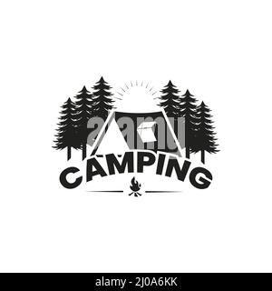 Camping und Outdoor-Abenteuer Retro-Logo, kreatives Camping-Konzept, Schwarz und Weiß, Abzeichen, Vektor für Wandern. Monogram-Logo-Vorlage Stock Vektor