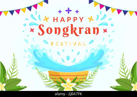 Songkran Festival horizontale Banner Hintergrund Illustration in flachen Stil Stock Vektor