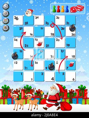 Schlange und Leitern Spiel Vorlage in Weihnachten Thema Illustration Stock Vektor