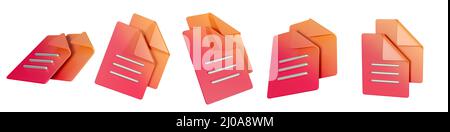 Satz von 3D Textdatei-Symbol auf weißem Hintergrund isoliert. 5 verschiedene Winkel Papier Dokument Symbole für Website oder mobile App. 3D Rendern. Stockfoto