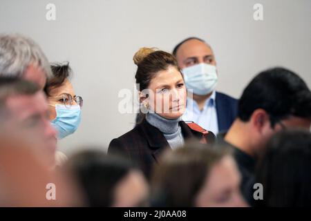 Lviv, Ukraine. 17. März 2022. Die erste stellvertretende Außenministerin der Ukraine, Emine Dzhaparova, nimmt am 17. März 2022 an dem Treffen der Außenminister der Ukraine und der Türkei in Lemberg, Westukraine, Teil. Quelle: Abaca Press/Alamy Live News Stockfoto
