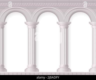 Griechische 3D und realistische antike weiße Säulen Komposition mit Weiß Alte Bögen Vektor-Illustration Stock Vektor