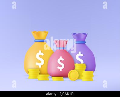 Geldbeutel und Stapel goldener Münzen Stock Vektor