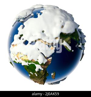 Planet Erde ist durch Schneeverwehungen abgedeckt Stockfoto