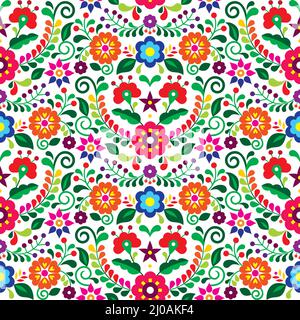 Mexikanische Volkskunst Vektor nahtlose Muster mit Blumen, Textil-oder Stoffdruck-Design inspiriert von traditionellen Stickereien Ornamente aus Mexiko Stock Vektor