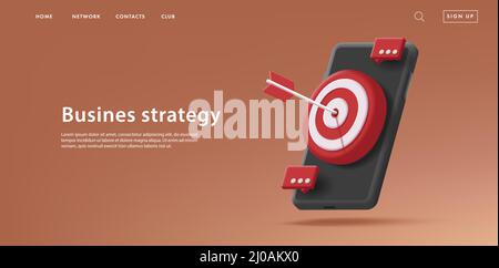 Webbanner mit 3D Rendersymbol eines Smartphones mit Zielbrett und Pfeil in der Mitte Stock Vektor