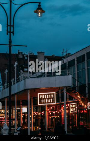 Sonnenuntergang im Zentrum von Sopot, Polen Stockfoto