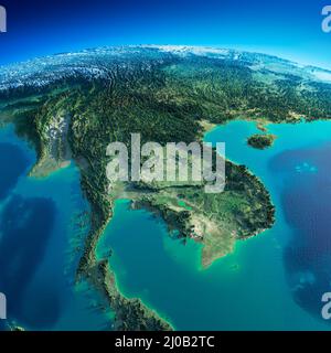 Detaillierte Erde. Indochina Halbinsel Stockfoto