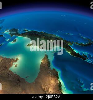 Nacht Erde. Australien und Papua-Neuguinea Stockfoto