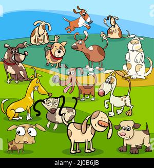 Cartoon-Illustration von Hunden und Welpen Tierfiguren Gruppe Stock Vektor