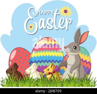 Happy Easter Design mit osterhase und Eier Illustration Stock Vektor