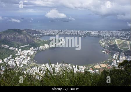 Rio de Janeiro, Brasilien, Stadtblick vom Hügel Corcovado, Lagoa Rodrigo de Freitas Stockfoto