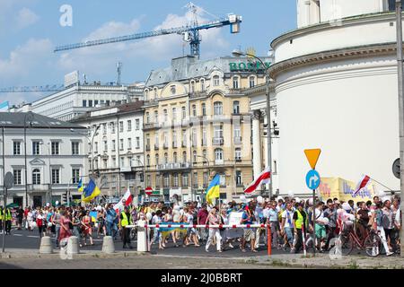 Warschau, Polen - 27.. Juli 2014: Protest gegen russische Invasion in der Ukraine. Hochwertige Fotos Stockfoto