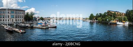 Stockholm, Schweden - 07 24 2019- Panoramablick über die Inseln Kastelholmen und Skeppsholmen Stockfoto