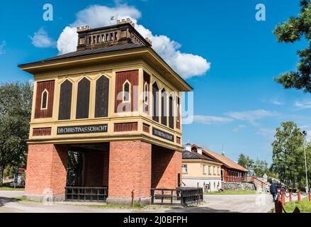 Sala Silvergruva, Vastmanlands Lan - Schweden - 08 07 2019 Haupteingang des Schachtes der Silbermine Stockfoto