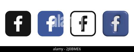 Facebook-Logo. Facebook-Logo-Kollektion. Facebook 3D. Stock Vektor