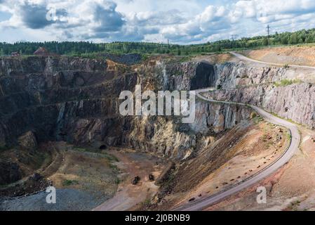 Blick auf die Stätte des Falun Kupferbergwerks in Falun, Dalarna Schweden Stockfoto