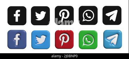 Logo-Set für soziale Medien. Symbole für Social Media 3D. 3D Vektor. facebook Logo. Stock Vektor