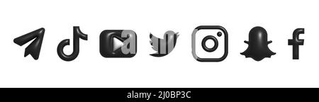 Logo-Set für soziale Medien. Schwarze Symbole für soziale Medien. 3D Vektor. Stock Vektor