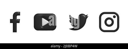 Social Media 3D-Logosatz. Beliebtes soziales Netzwerk-Set. 3D Vektor. Stock Vektor