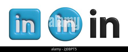 LinkedIn-Logo. Logo-Symbol für LinkedIn 3D. 3D Vektor. Stock Vektor