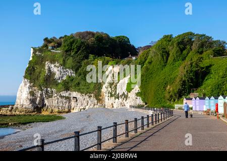 England, Kent, St.Margarets Bay, Beach und Beach Huts Stockfoto