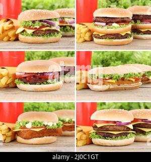 Hamburger Collection Collage Cheeseburger Menu Fries Drink Stockfoto