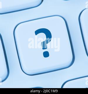 Computertastatur Fragezeichen Hilfesymbol blaues Web Stockfoto