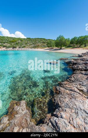 The beautiful Agia Dynami beach on Chios Island in Greece. Stockfoto