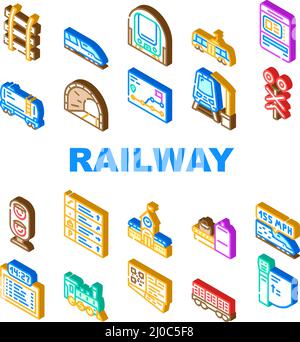 Eisenbahn Zug Transport Icons Set Vektor Stock Vektor