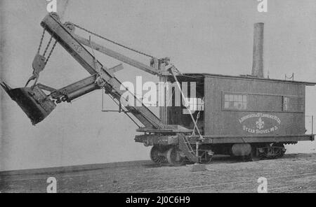 Eine Dampfschaufel der Eisenbahn, gebaut von The Industrial Works, Bay City, Michigan. Dampfschaufel Nr. 3; Schwarz-Weiß-Foto, aufgenommen um 1890s Stockfoto