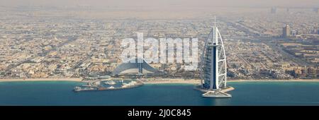Dubai Burj Al Arab Hotel Panorama Luftaufnahme Luftaufnahme Foto Stockfoto