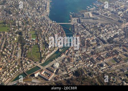 Schweiz Luzern Innenstadt Seestadt Luftbild Stockfoto