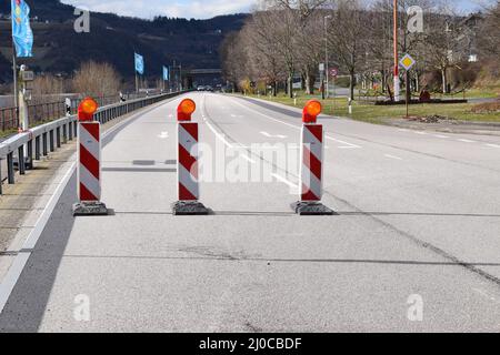 Sperrstraße durch Mittelrheintal Stockfoto