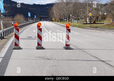 Sperrstraße durch Mittelrheintal Stockfoto