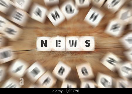 Nachrichten Online Zeitungen Nachrichten Cube Business Concept Stockfoto