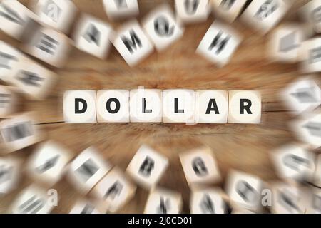 Dollar Geld Währung USA US-Wirtschaft finanzieren Cube Business-Konzept Stockfoto