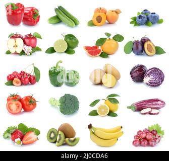 Obst und Gemüse Obst Apfel Tomaten Beeren Farben frische Collage Clipping isoliert Stockfoto