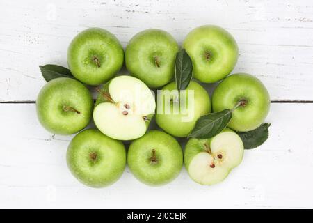 Äpfel Apfel grüne Früchte von oben Stockfoto