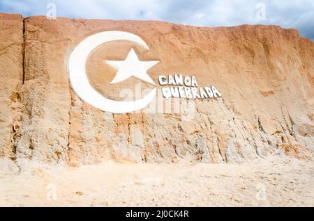 Berühmtes Strandlogo von Canoa Quebrada in ceara Stockfoto