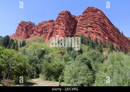 Felsformation Seven Bulls, Jety Oguz Valley, Terskej Alatoo Mountains, Kirgisistan Stockfoto