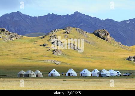 Touristenjurt Camp am Song Kol See, Zentral-Kyryzstan Stockfoto